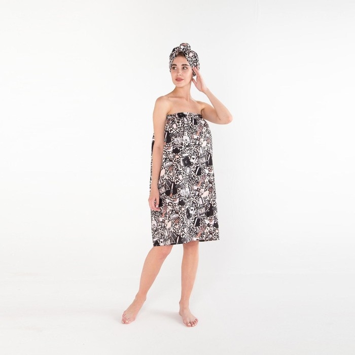 Набор для сауны Этель Набор для сауны Этель "Леопард" парео 80*144 см + чалма, вафля 200г/м2, 100% хл