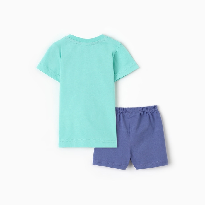 Комплект для мальчика (футболка/шорты), цвет ментол/синий, рост 74 см