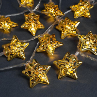 Гирлянда &laquo;Нить&raquo; 4 м с насадками &laquo;Звезда&raquo;, IP20, прозрачная нить, 20 LED, свечение тёплое белое, 8 режимов, 220 В