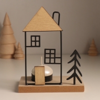 Подсвечник металл, дерево на 1 свечу "Ёлочка у домика с трубой" d=4 см 7,5х12х15,5 см Подсвечник металл, дерево на 1 свечу "Ёлочка у домика с трубой" d=4 см 7,5х12х15,5 см
