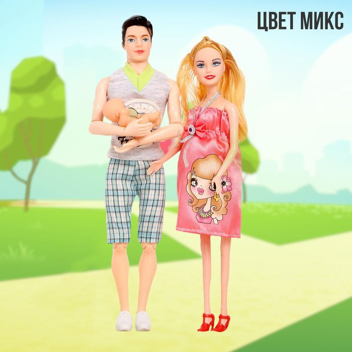Набор «Молодая семья с пупсом»: кукла-модель беременная, кукла Алекс шарнирная Набор «Молодая семья с пупсом»: кукла-модель беременная, кукла Алекс шарнирная