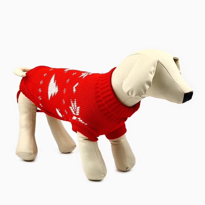 Одежда для собак. Свитер вязаный с орнаментом &laquo;Новогодний&raquo;, красный, размер L