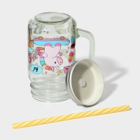 Кружка стеклянная с крышкой и трубочкой Доляна &laquo;Единорог&raquo;, 450 мл, 10&times;7,5&times;13 см,