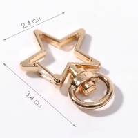 Карабин металлический &laquo;Звезда&raquo;, 34 &times; 24 мм / 8 &times; 2,2 мм, 5 шт, цвет золотой