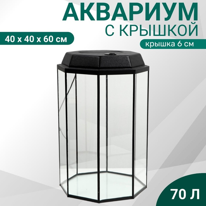 Аквариум Аквариум "Восьмигранный" с крышкой, 70 литров, 40 х 40 х 60/66 см, чёрный