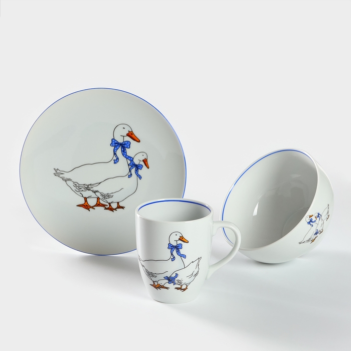 Набор фарфоровый для завтрака &laquo;Гуси&raquo;, 3 предмета