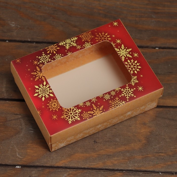 Новый год. Коробка складная, крышка-дно, с окном "С Новым Годом" 16,5 х 12,5 х 5,2 см