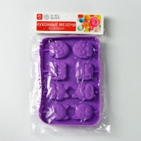 Форма для леденцов Доляна &laquo;Собакены&raquo;, силикон, 16,2&times;10,5&times;1,7 см, 8 ячеек, с палочками, цвет МИКС