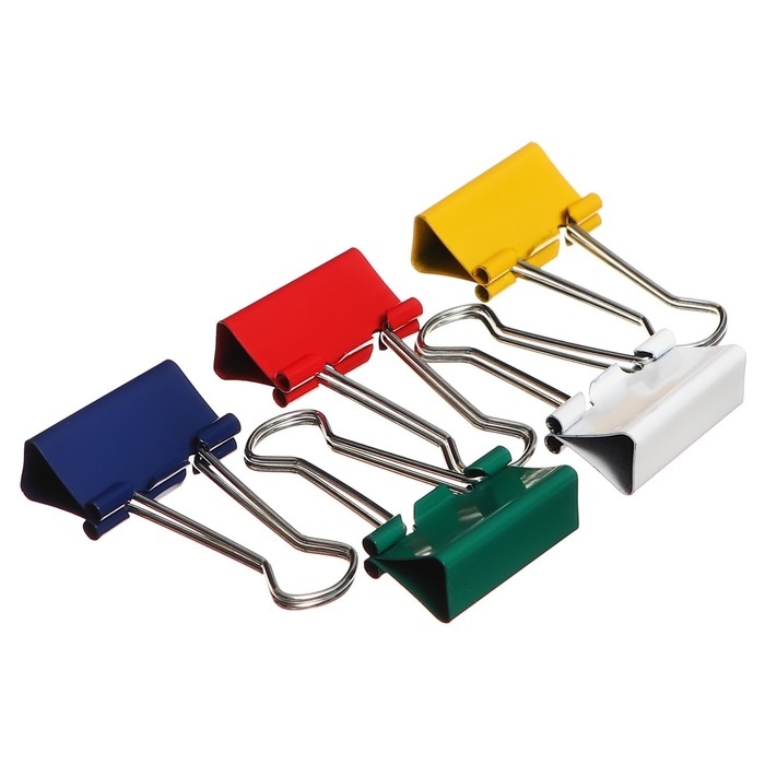 Набор зажимов для бумаг цветных 25мм, 12 штук, 5 цветов, в картонной коробке Набор зажимов для бумаг цветных 25мм, 12 штук, 5 цветов, в картонной коробке
