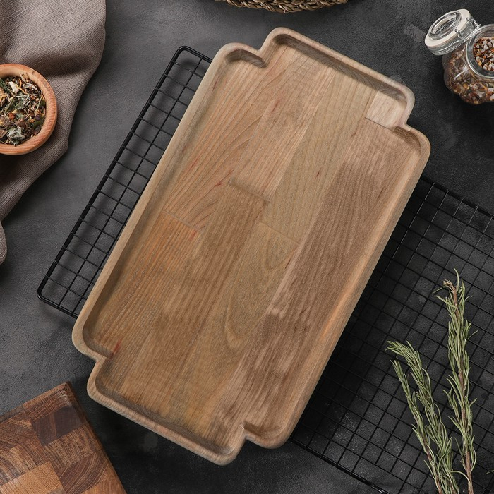 Поднос для подачи Adelica, 35&times;20&times;1,8 см, потайные ручки, пропитано маслом, массив берёзы