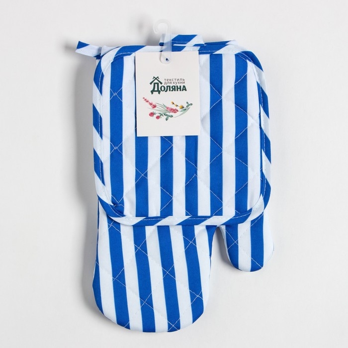 Кухонный набор Доляна цвет синий прихватка 17х17 см, варежка 26х16 см, 100% п/э Кухонный набор Доляна цвет синий прихватка 17х17 см, варежка 26х16 см, 100% п/э