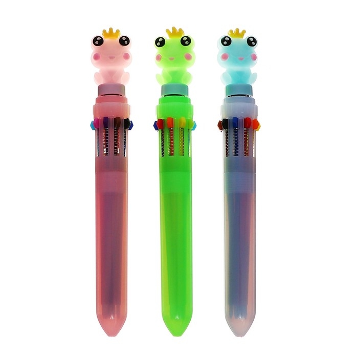 Ручка шариковая автоматическая 10-ти цветная, Ручка шариковая автоматическая 10-ти цветная, "Лягушка-спиннер", МИКС