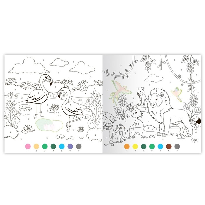 Раскраска по номерам &laquo;Дикие животные&raquo;, 16 стр., с наклейками, 12 картинок, 5+