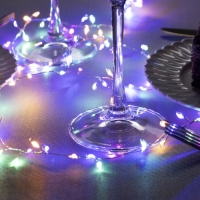 Гирлянда &laquo;Мишура&raquo; 1 м роса, IP20, серебристая нить, 100 LED, 2 режима, батарейки AAх3 (нет в комплекте), свечение мульти