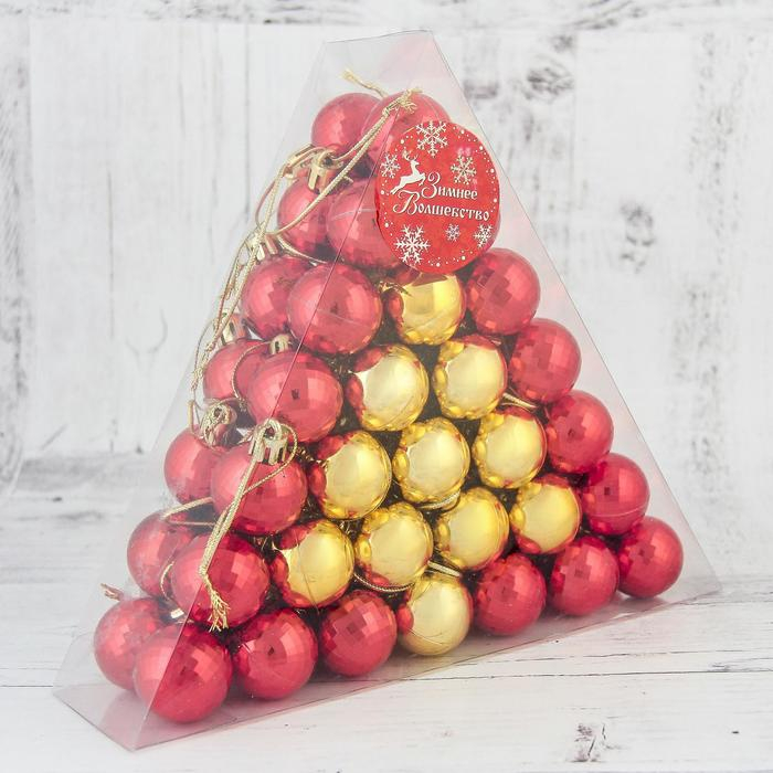 Набор шаров пластик d-3 см, 56 шт "Треугольник" золото красный