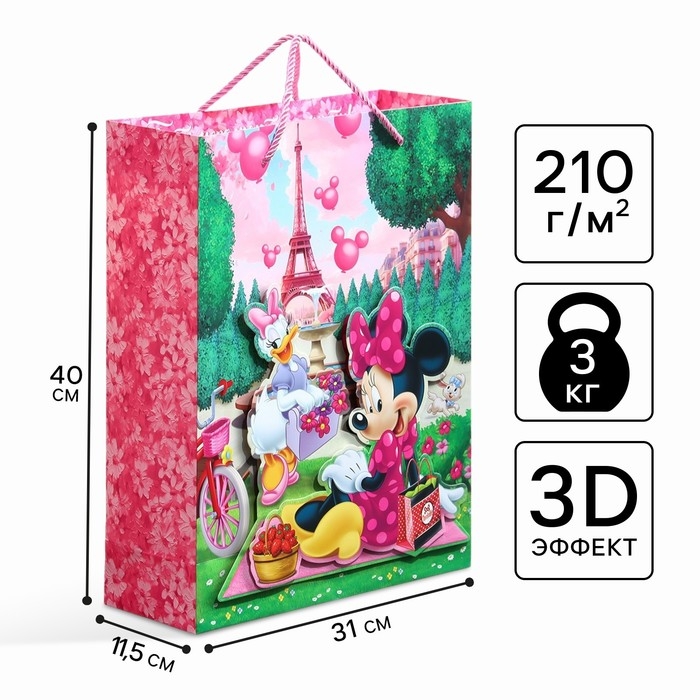 Пакет подарочный 3Д "Пусть исполняются мечты!" 40х31х11.5 см, Минни Маус