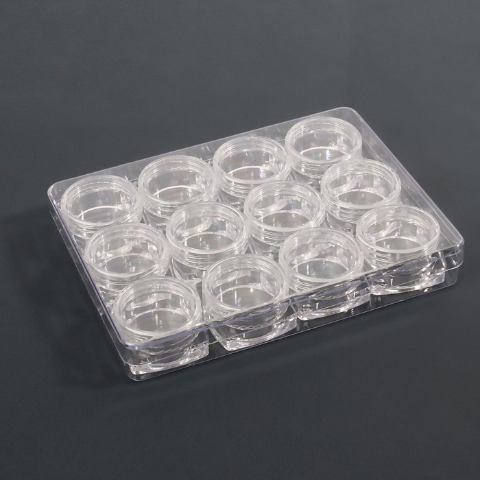 Набор баночек для декора, 12 шт, в органайзере, квадратные, 4 мл, 12 &times; 10 &times; 2 см, цвет прозрачный