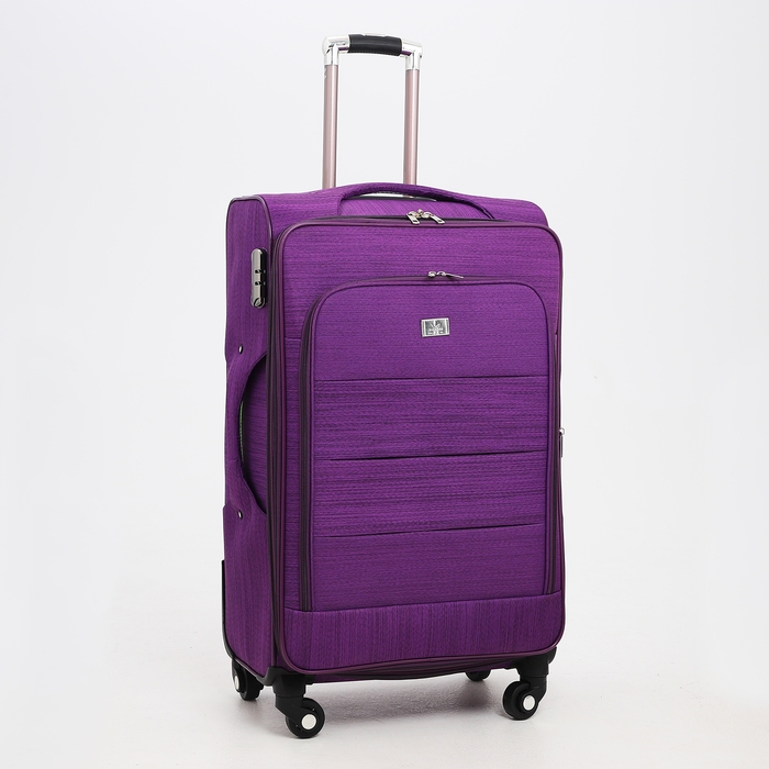 Чемодан большой 95 л (L), отдел на молнии, с расширением, кодовый замок, 4 колеса, наружный карман, цвет фиолетовый
