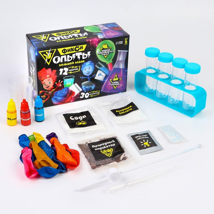 Набор для опытов Фиксики &laquo;Фикси опыты. Большой набор&raquo;, 12 опытов, Файер и Нолик