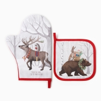 Набор кух. Этель "Лесные звери" варежка 20х28см, прихватка 19х19см,100%хл