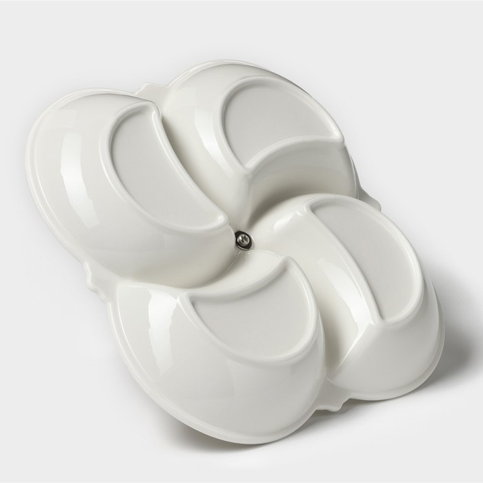 Менажница керамическая 4 ячейки «Богема», 21×3,3 см, цвет белый Менажница керамическая 4 ячейки «Богема», 21×3,3 см, цвет белый