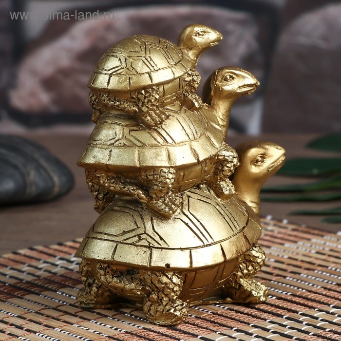 Нэцке полистоун под бронзу Нэцке полистоун под бронзу "Черепахи пирамида" 10х5,5х8,5 см