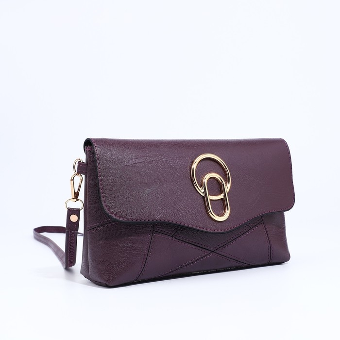 Сумка-клатч на магните, длинный ремень, цвет фиолетовый