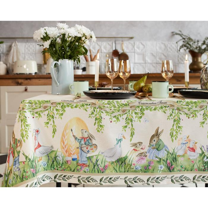 Скатерть "Этель" Акварельные зайцы 110х147 см, 100% хл, саржа 190 гр/м2