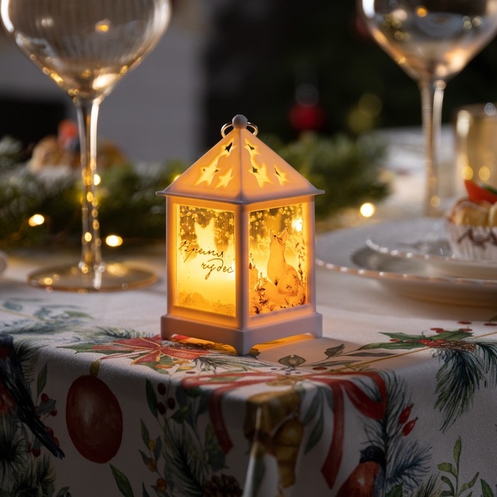 Светодиодная фигура &laquo;Белый фонарь с лисой&raquo; 6.3 &times; 12 &times; 6.3 см, пластик, батарейки AG13х3 (в комплекте), свечение тёплое белое