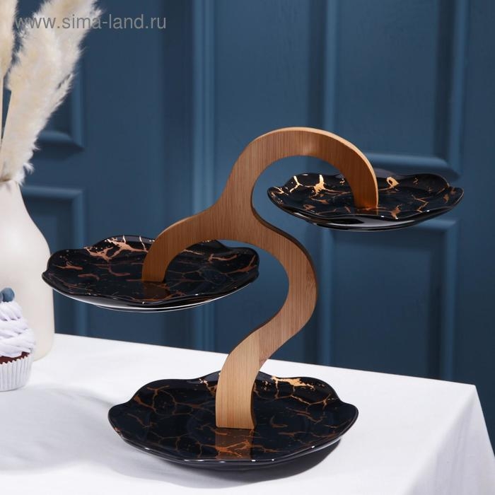 Блюдо керамическое для пирожных 3-х ярусное «Марбл», d=15/18/20 см Блюдо керамическое для пирожных 3-х ярусное «Марбл», d=15/18/20 см