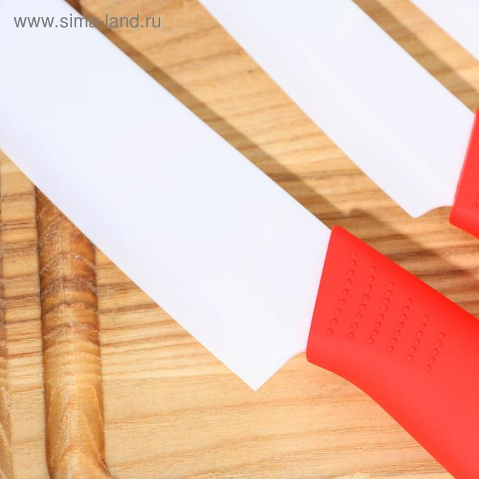 Набор кухонный на подставке Доляна &laquo;Симпл&raquo;, 5 предметов: ножи 7,5 см, 10,5 см, 13 см, 15 см, овощечистка, цвет красный