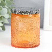Банка для свечей стекло с крышкой "Цветочная" оранж, цилиндр 9х7х7 см Банка для свечей стекло с крышкой "Цветочная" оранж, цилиндр 9х7х7 см