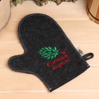 Рукавица для бани с вышивкой "С лёгким паром" серая Рукавица для бани с вышивкой "С лёгким паром" серая