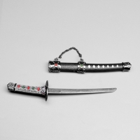 Сувенирное оружие &laquo;Катана на подставке&raquo;, чёрные ножны с красными ромбами, 20см