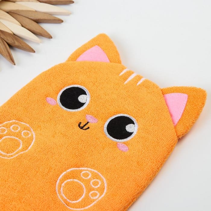 Мочалка детская для купания &laquo;Котик&raquo;, варежка, из махры