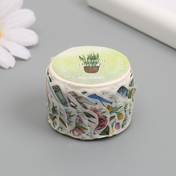 Наклейка бумага "Домашние цветы" 1,2 - 2,5 см 100 шт в рулоне 11х8 см