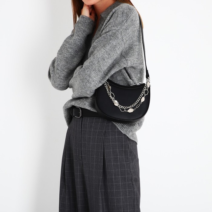 Сумка-багет на молнии, цвет чёрный