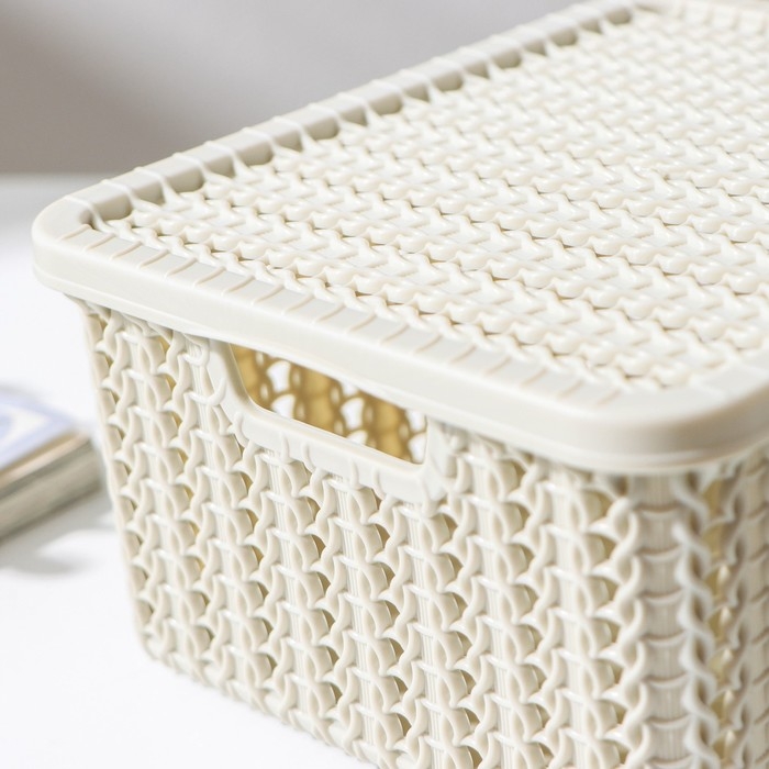 Коробка для хранения &laquo;Вязание&raquo;, 1,5 л, 17&times;15&times;8 см, с крышкой, цвет белый ротанг