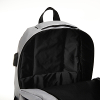 Рюкзак школьный, 2 отдела на молнии, наружный карман, с USB, цвет серый