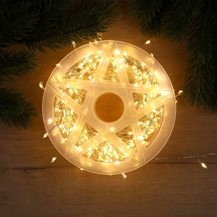 Гирлянда «Мишура» 20 м роса, IP44, серебристая нить, 600 LED, 8 режимов, свечение тёплое белое, 18 В Гирлянда «Мишура» 20 м роса, IP44, серебристая нить, 600 LED, 8 режимов, свечение тёплое белое, 18 В