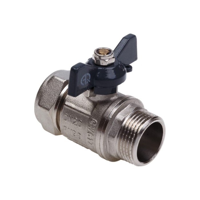 Кран шаровой AQUALINK, PN 10, 1/2 Кран шаровой AQUALINK, PN 10, 1/2" х 16 мм, наружная резьба/цанга, бабочка, никелированный