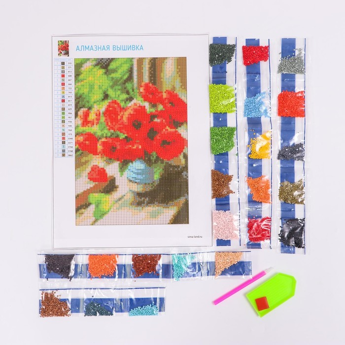 Алмазная мозаика с полным заполнением на холсте &laquo;Маки&raquo;, 20 х 30 см