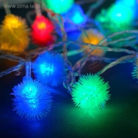 Гирлянда &laquo;Нить&raquo; 5 м с насадками &laquo;Ёжики цветные&raquo;, IP20, прозрачная нить, 30 LED, свечение мульти, 8 режимов, 220 В