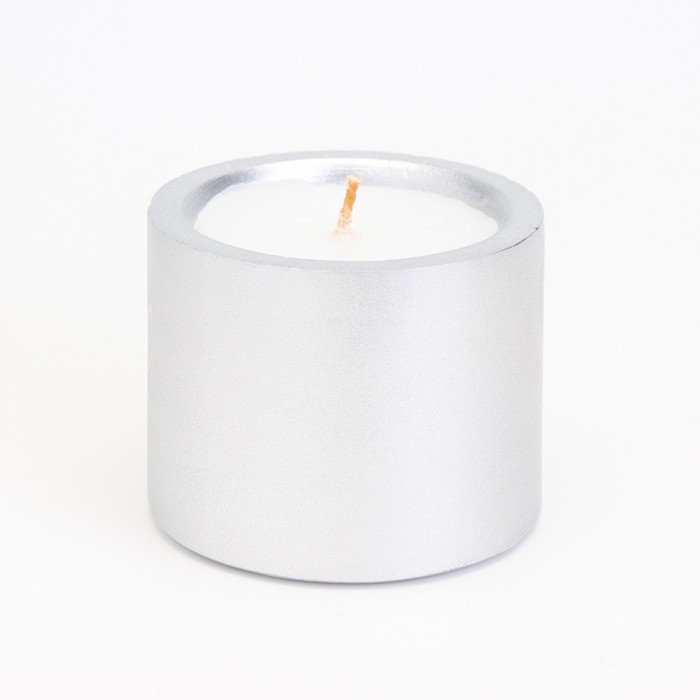 Свеча "Цилиндр" в подсвечнике из гипса малый, 5х3,5см,серебро