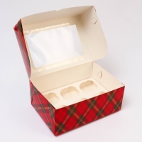 Новый год. Коробка для 6 капкейков с окном "Новогодняя с шишками", 25 х 17 х 10 см, упаковка