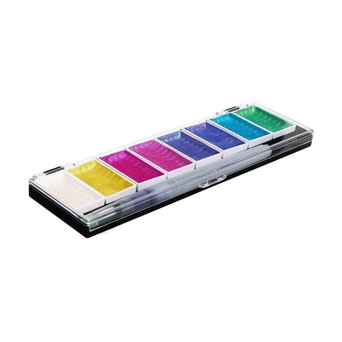 Краски акварельные, перламутровые, + кисть, в пластиковой коробке, 8 цветов