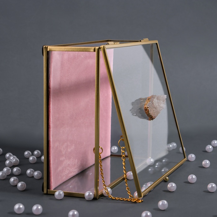 Органайзер для хранения «Кристалл», с крышкой, стеклянный, 1 секция, 20 × 16,8 × 9 см, цвет прозрачный/медный/розовый Органайзер для хранения «Кристалл», с крышкой, стеклянный, 1 секция, 20 × 16,8 × 9 см, цвет прозрачный/медный/розовый