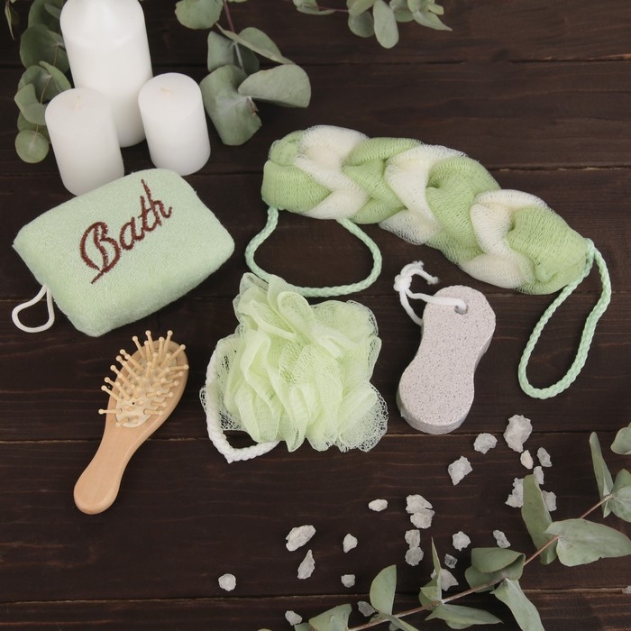 Набор банный Доляна, 5 предметов (3 мочалки, расческа, пемза), цвет МИКС Набор банный Доляна, 5 предметов (3 мочалки, расческа, пемза), цвет МИКС