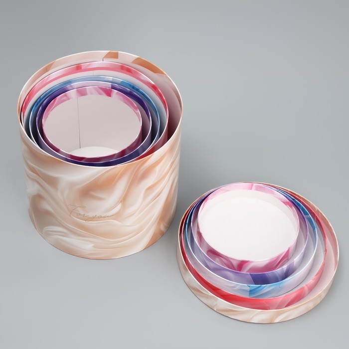 Набор шляпных коробок 5 в 1, упаковка подарочная, «Вуаль», 13 х 14 ‒ 19.5 х 22 см Набор шляпных коробок 5 в 1, упаковка подарочная, «Вуаль», 13 х 14 ‒ 19.5 х 22 см