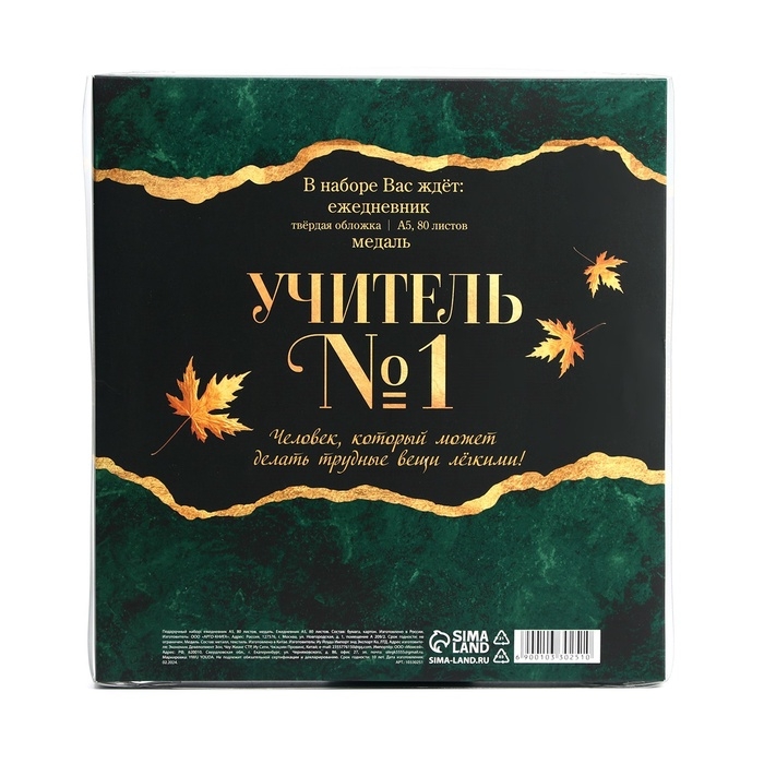 Подарочный набор &laquo;Учителю: Лучший в мире учитель&raquo;: ежедневник А5, 80 л, медаль